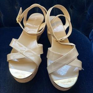 Jimmy Choo nude cork wedges